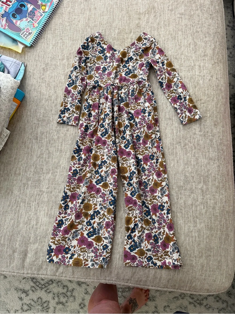 cheeky plum Floral Print Long Sleeve One-Piece in Cream, Purple, Blue, Brown